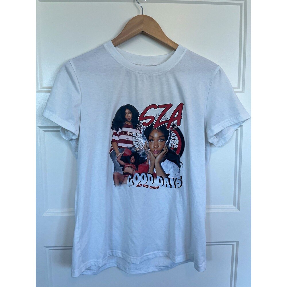 Men's White SZA Good Days Graphic Print Crew Neck Short Sleeve Cotton Tee S/M